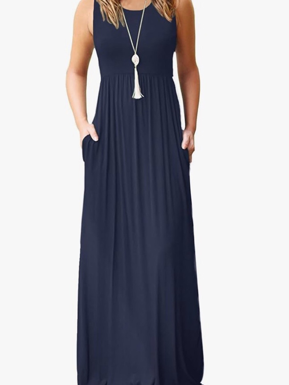 Plus size Sleeveless Navy Maxi Dress with Pockets